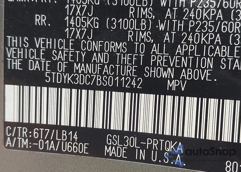 2011 Toyota Sienna Xle V6 from USA, damaged, VIN 5TDYK3DC7BS011242